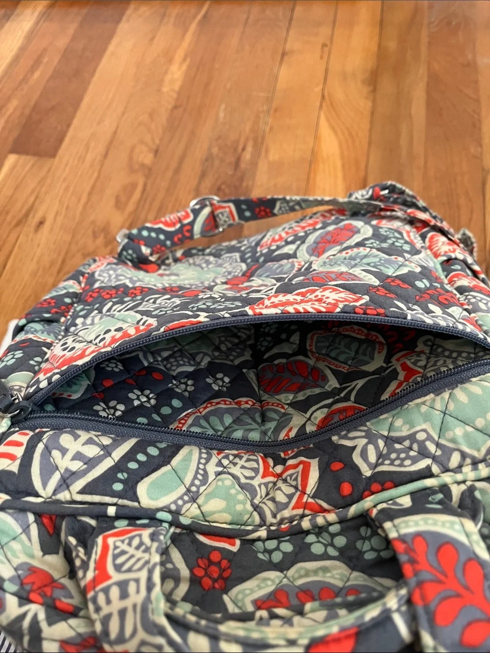 Vera Bradley Quilted Floral Backpack in Navy, Red & Sage